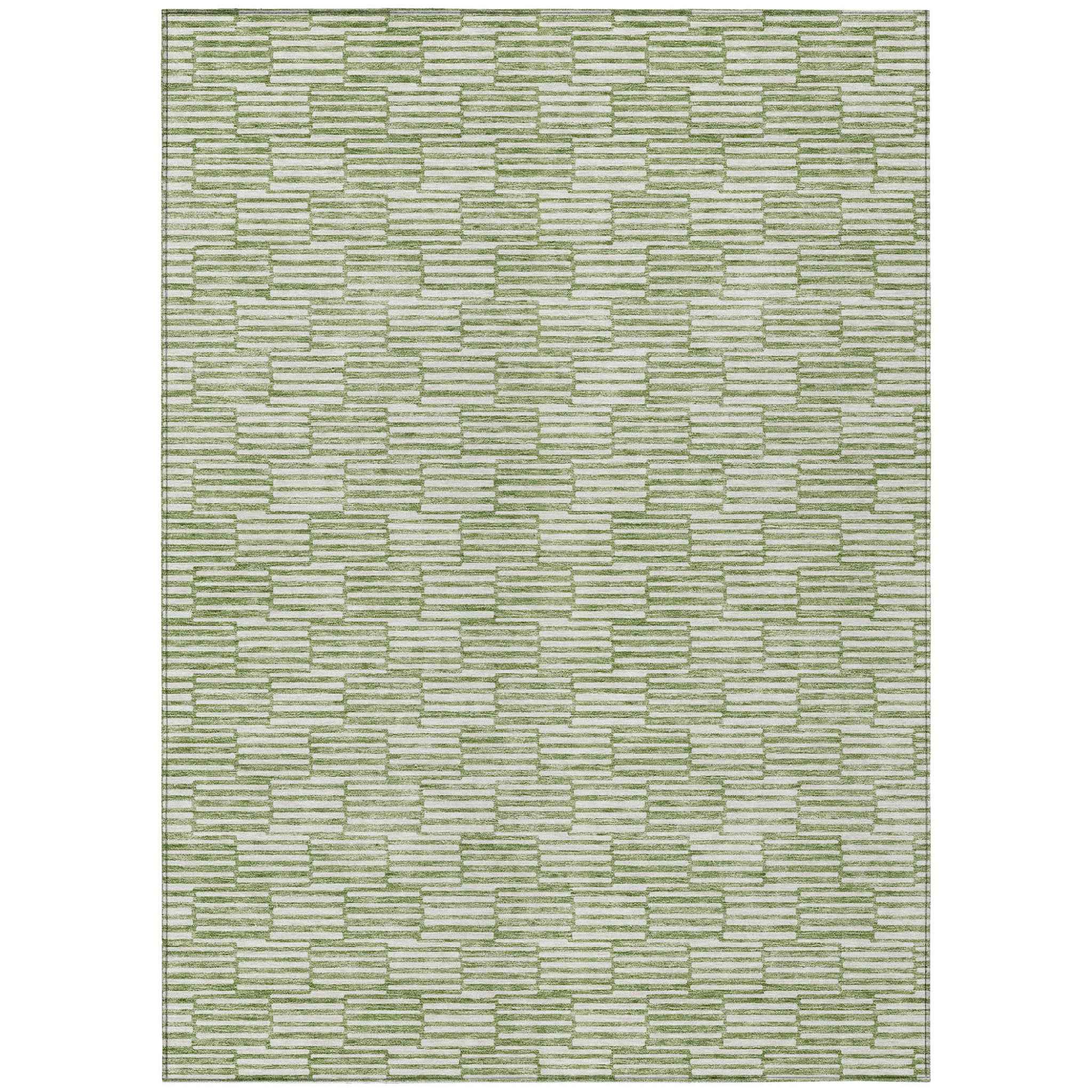 8' X 10' Green And Ivory Geometric Washable Indoor Outdoor Area Rug