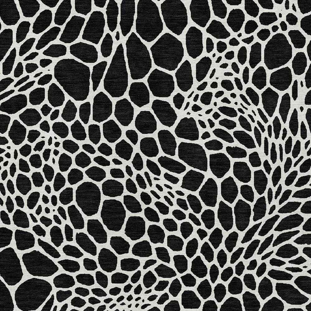 10' X 14' Black And Ivory Geometric Washable Indoor Outdoor Area Rug