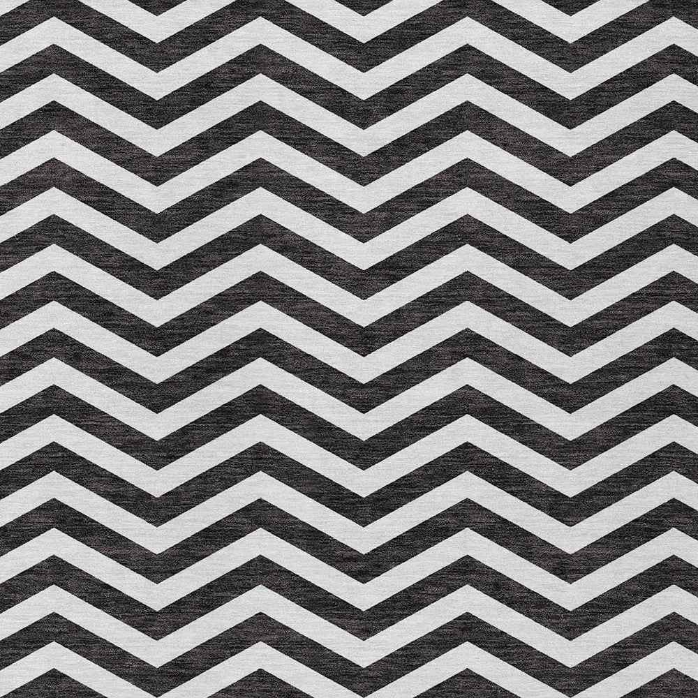 10' X 14' Black And Ivory Chevron Washable Indoor Outdoor Area Rug
