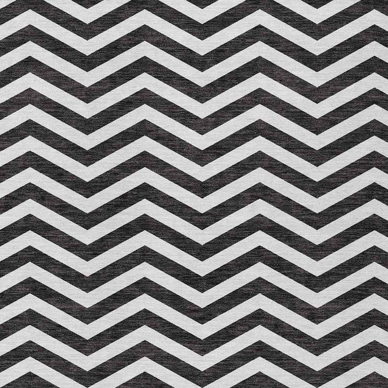 10' X 14' Black And Ivory Chevron Washable Indoor Outdoor Area Rug