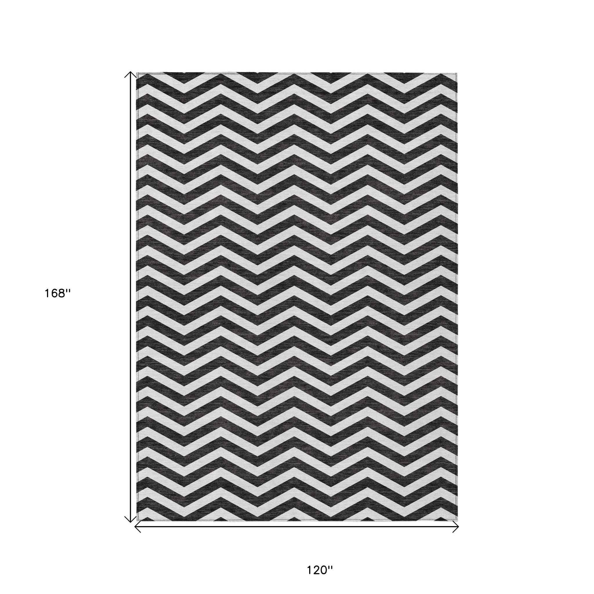10' X 14' Black And Ivory Chevron Washable Indoor Outdoor Area Rug