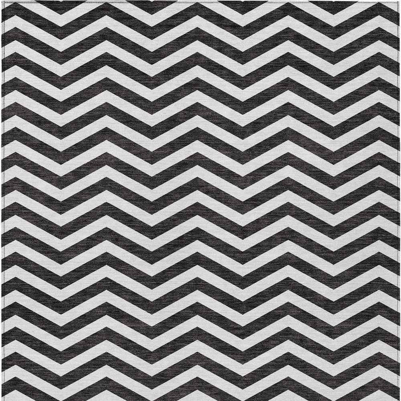 10' X 14' Black And Ivory Chevron Washable Indoor Outdoor Area Rug