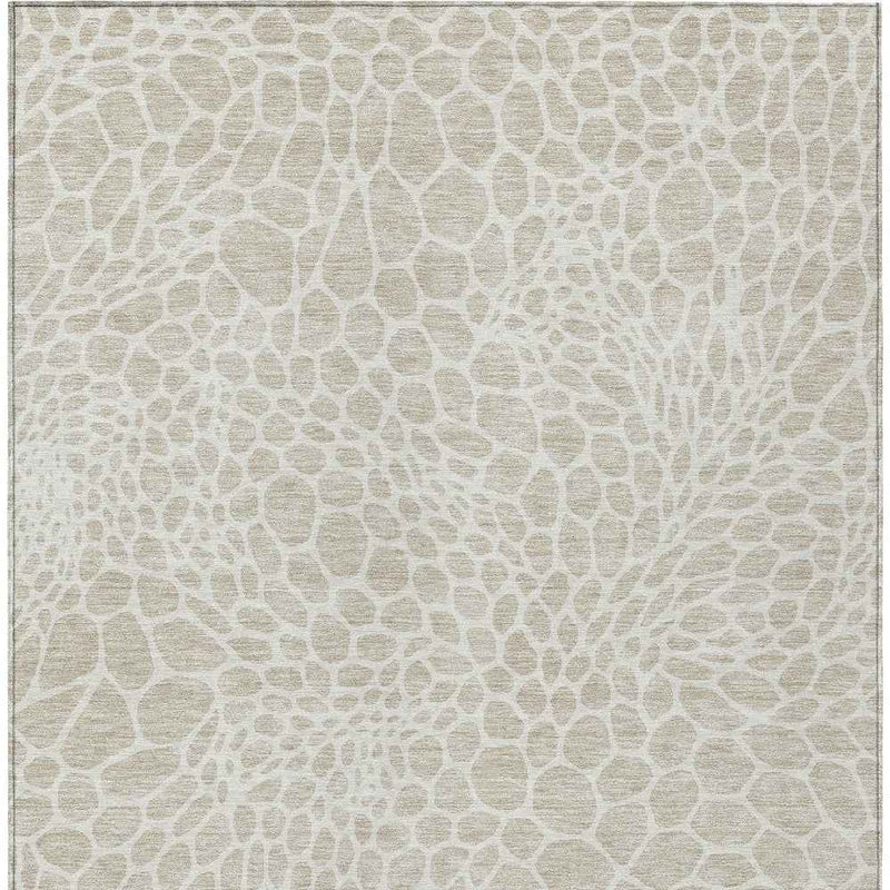 3' X 5' Beige And Ivory Geometric Washable Indoor Outdoor Area Rug