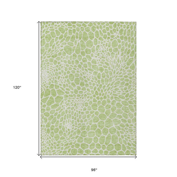 8' X 10' Artichoke Green And Ivory Geometric Washable Indoor Outdoor Area Rug