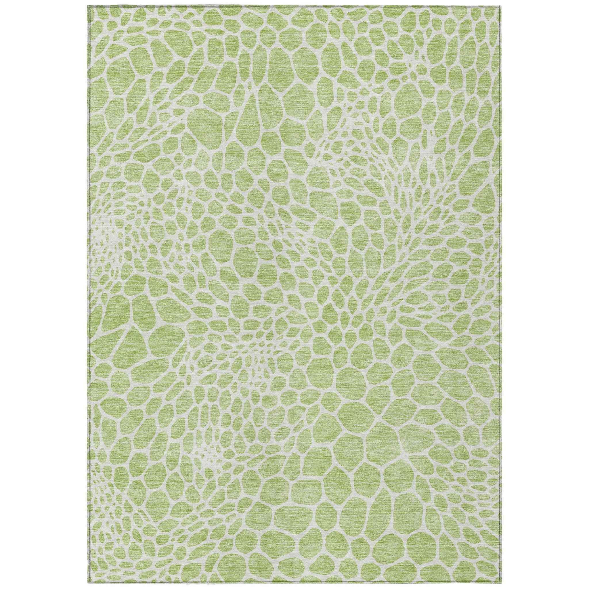 8' X 10' Artichoke Green And Ivory Geometric Washable Indoor Outdoor Area Rug