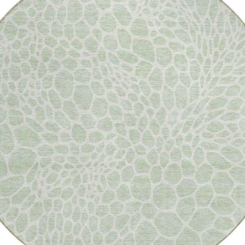 8' Mint Green And Ivory Round Geometric Washable Indoor Outdoor Area Rug