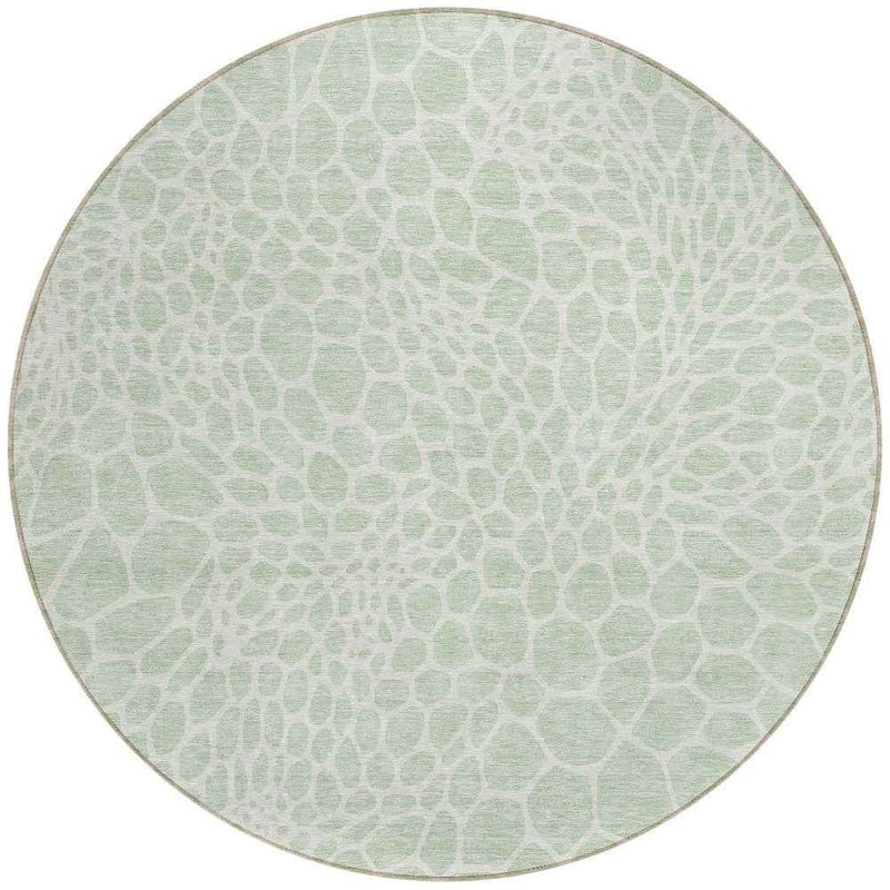 8' Mint Green And Ivory Round Geometric Washable Indoor Outdoor Area Rug
