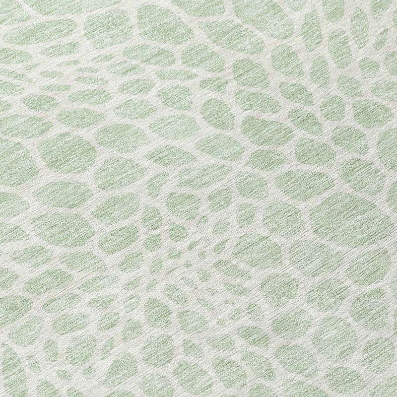 8' Mint Green And Ivory Round Geometric Washable Indoor Outdoor Area Rug