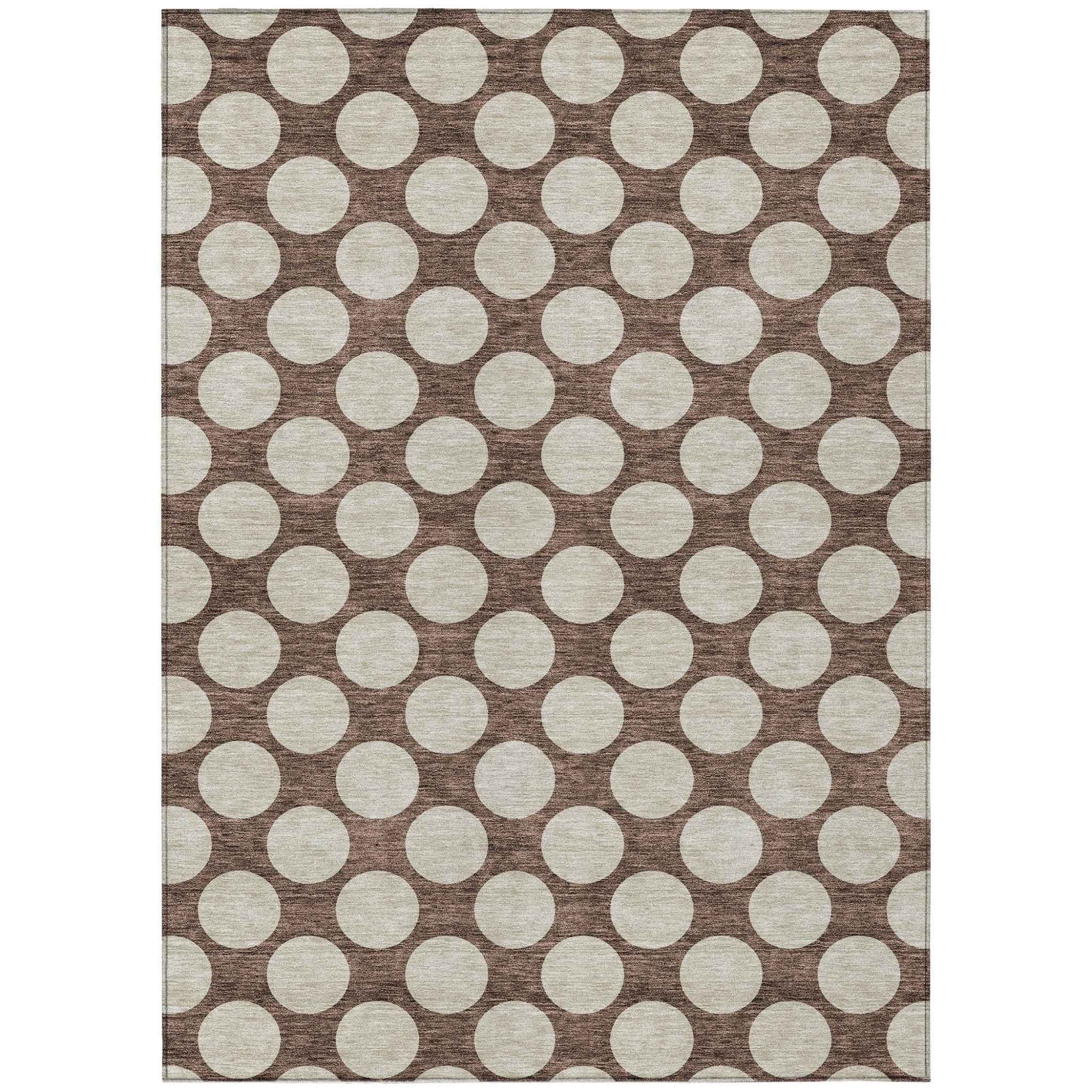 8' X 10' Brown And Beige Polka Dot Washable Indoor Outdoor Area Rug