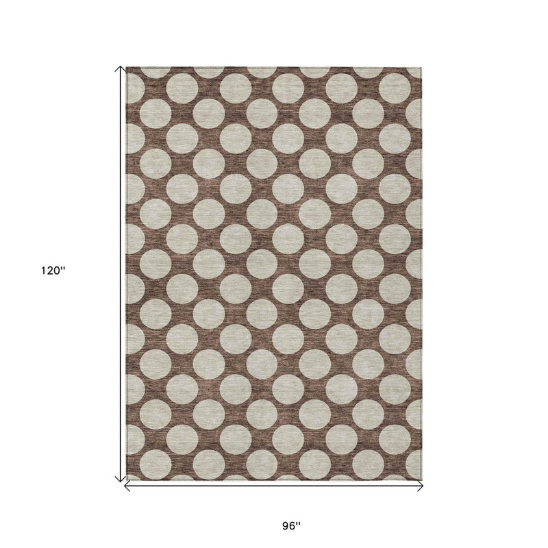 8' X 10' Brown And Beige Polka Dot Washable Indoor Outdoor Area Rug