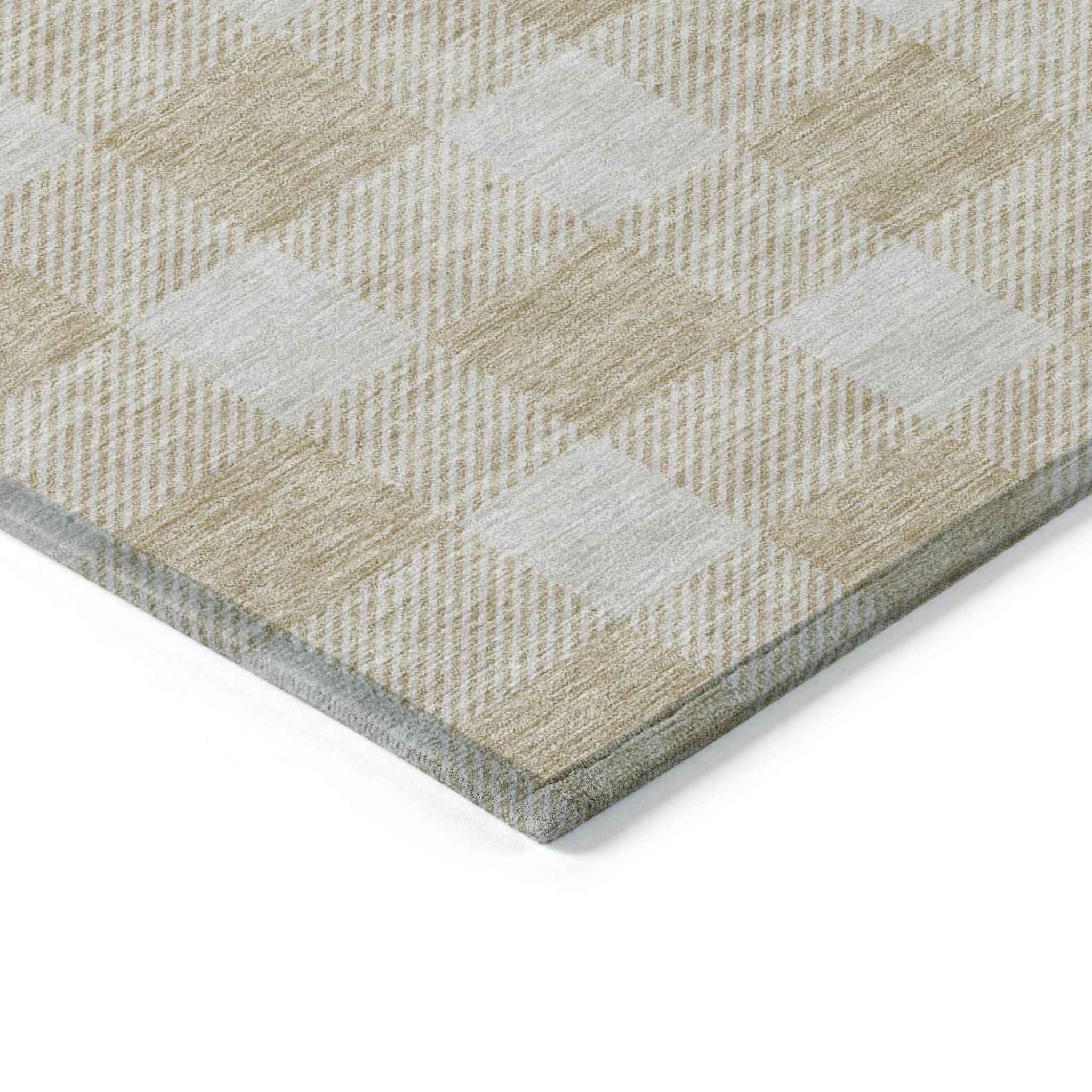 3' X 5' Beige And Gray Plaid Washable Indoor Outdoor Area Rug