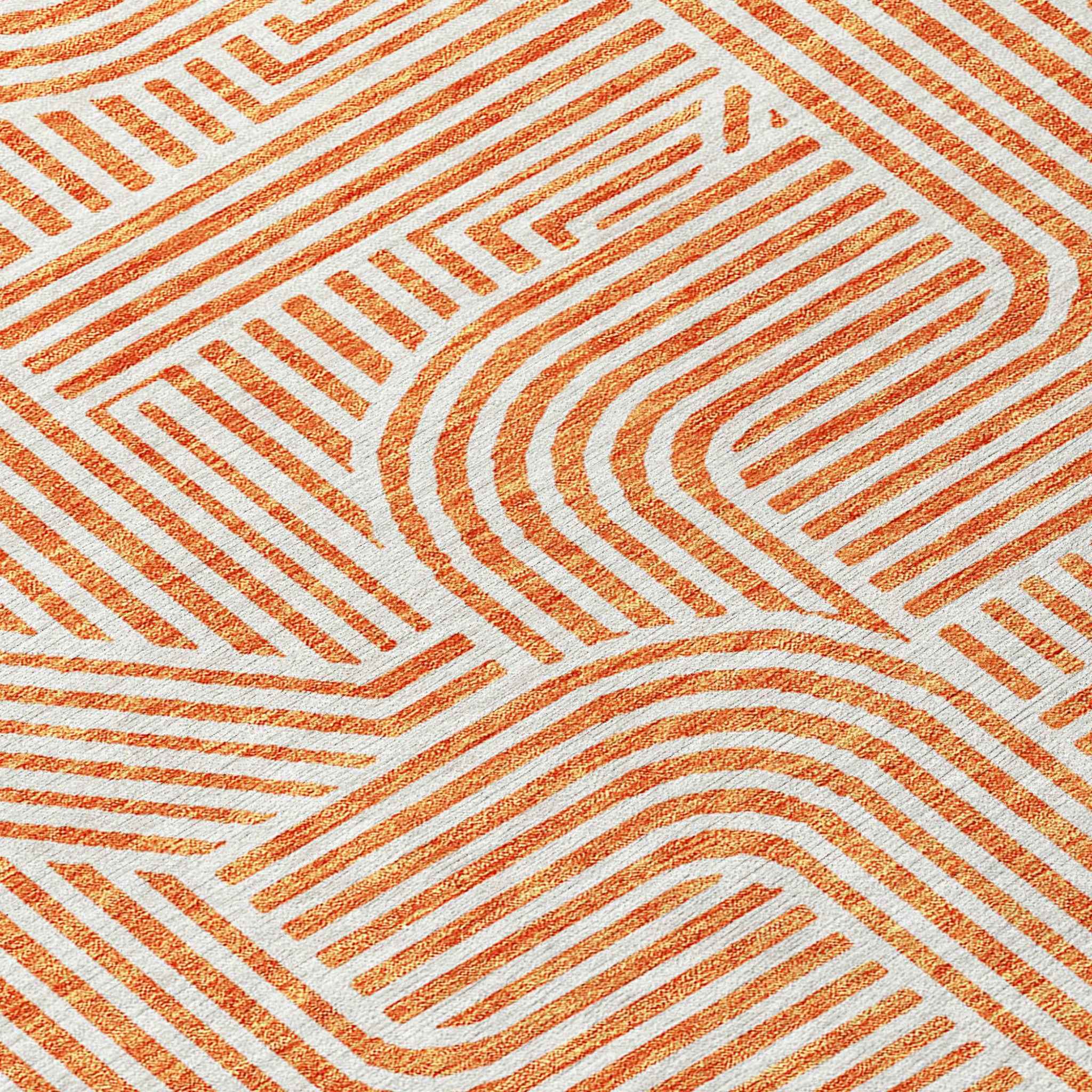 8' X 10' Orange And Ivory Abstract Washable Indoor Outdoor Area Rug