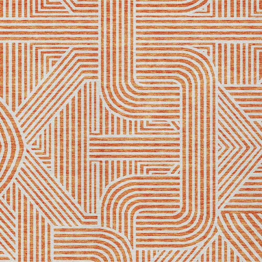 8' X 10' Orange And Ivory Abstract Washable Indoor Outdoor Area Rug