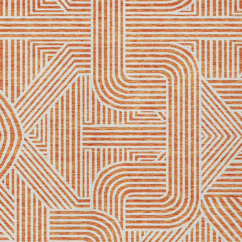 8' X 10' Orange And Ivory Abstract Washable Indoor Outdoor Area Rug