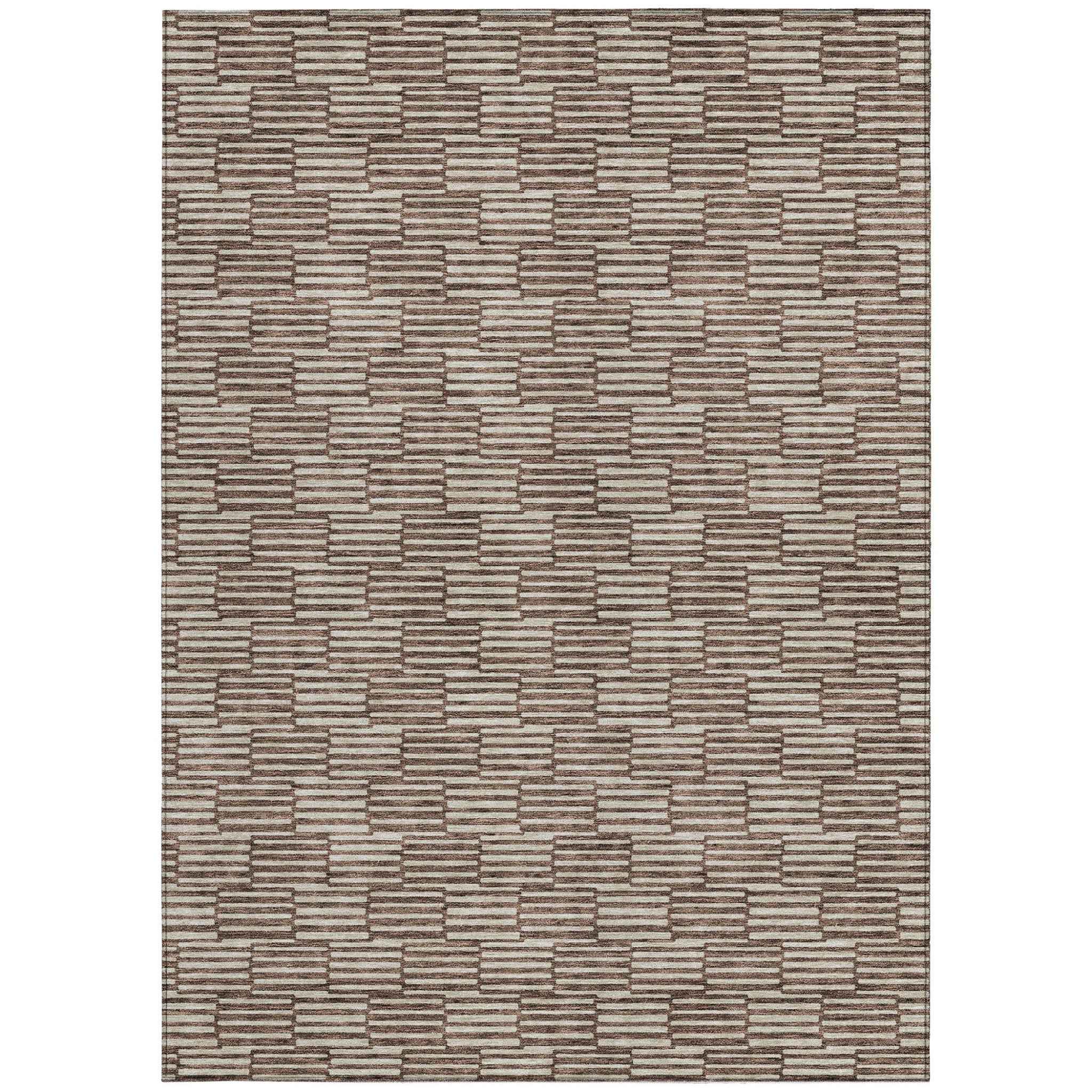 9' X 12' Brown And Beige Geometric Washable Indoor Outdoor Area Rug