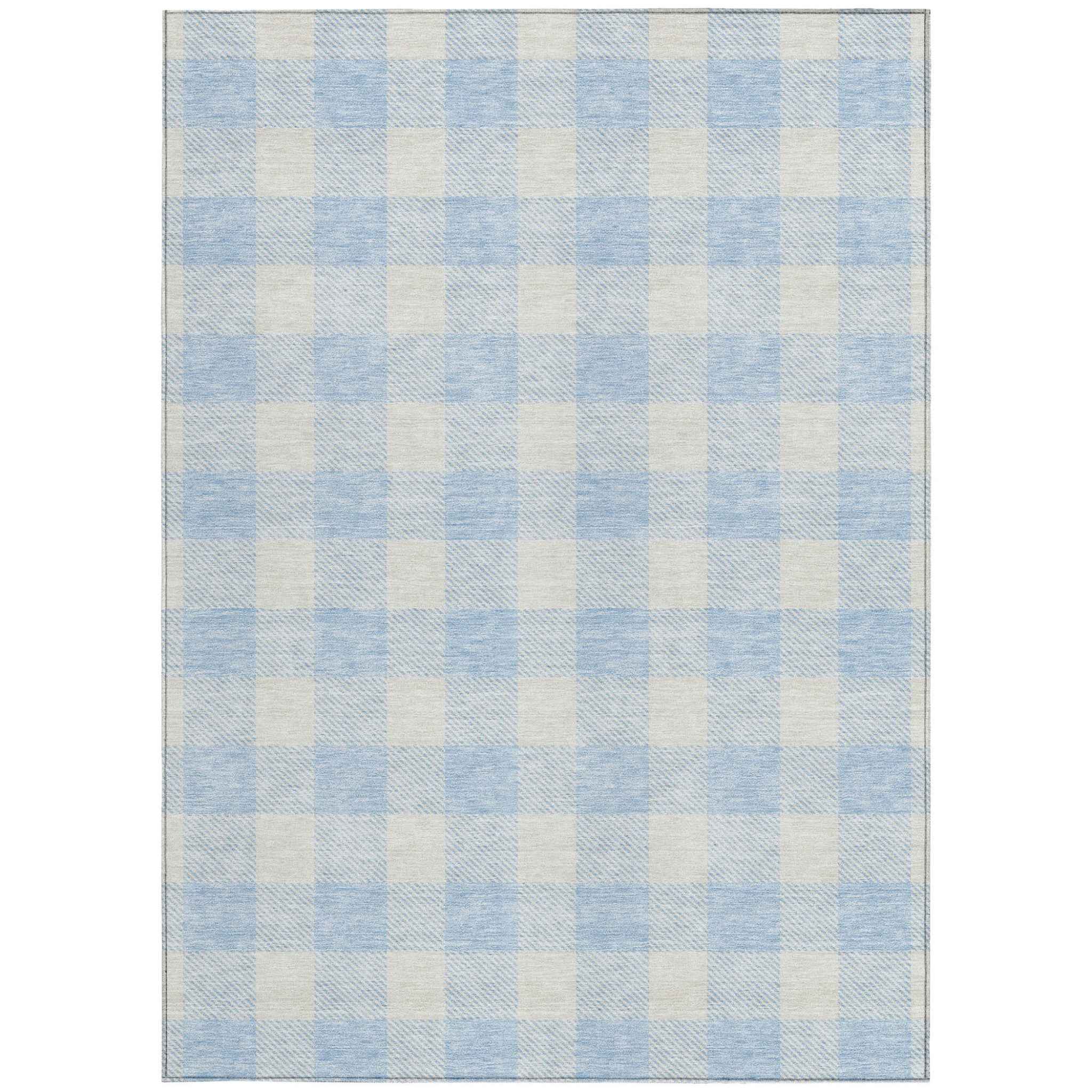 5' X 8' Sky Blue And Gray Plaid Washable Indoor Outdoor Area Rug