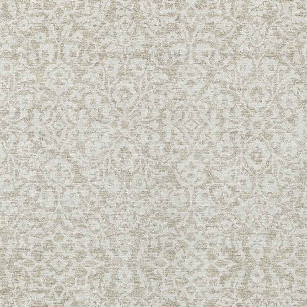 10' X 14' Beige And Ivory Damask Washable Indoor Outdoor Area Rug
