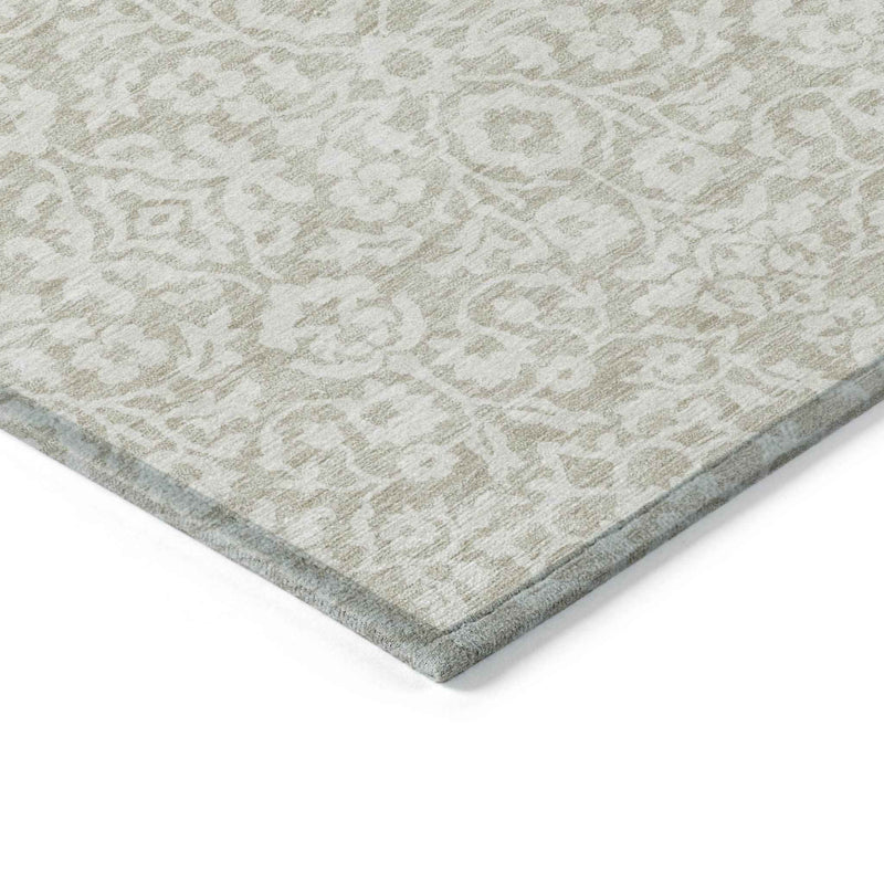 10' X 14' Beige And Ivory Damask Washable Indoor Outdoor Area Rug