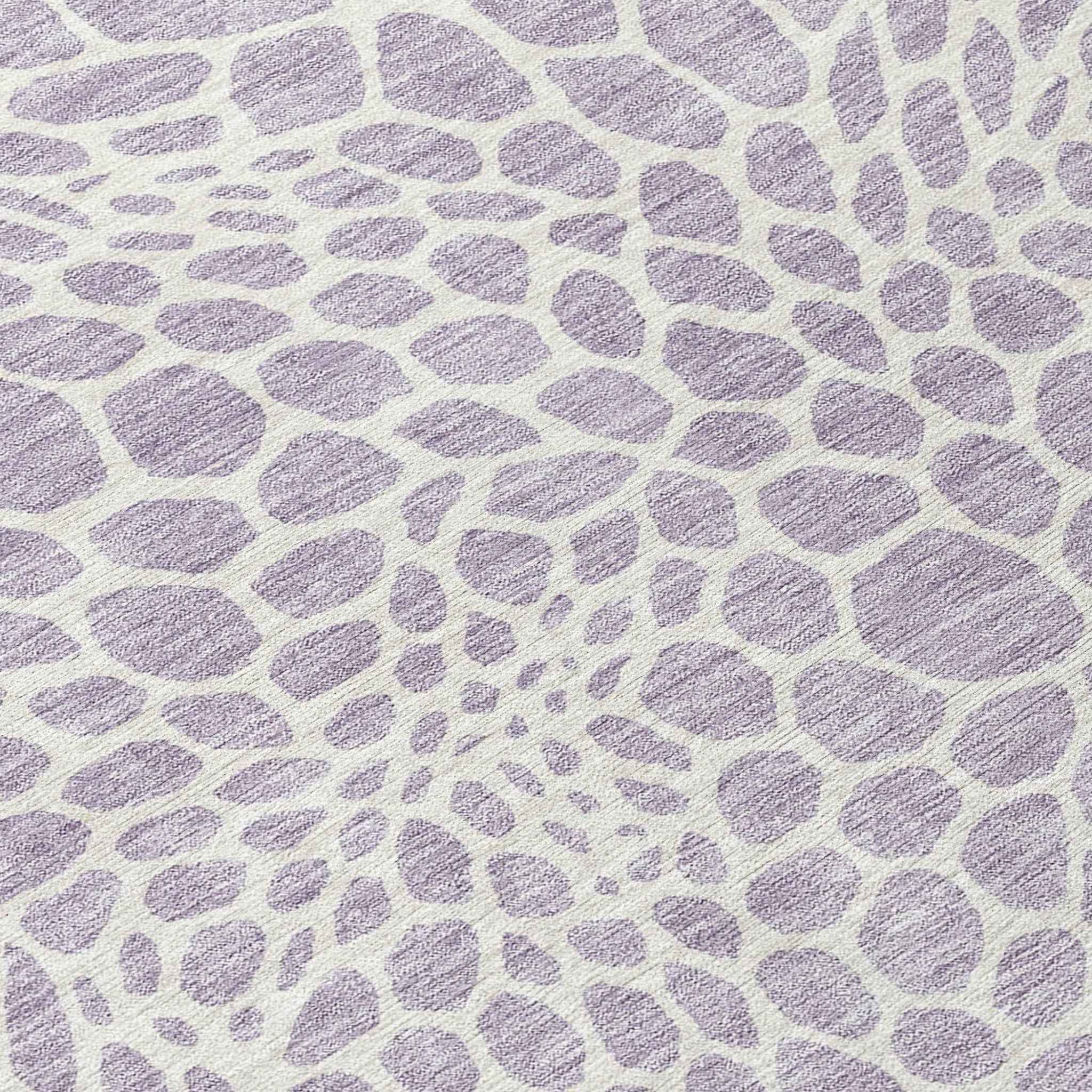 8' Lilac And Ivory Round Geometric Washable Indoor Outdoor Area Rug