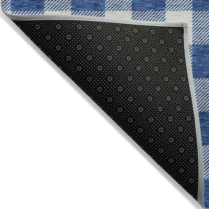 3' X 5' Navy Blue And Gray Plaid Washable Indoor Outdoor Area Rug