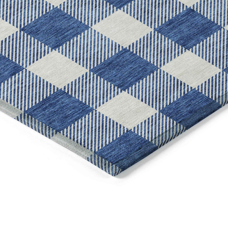 3' X 5' Navy Blue And Gray Plaid Washable Indoor Outdoor Area Rug