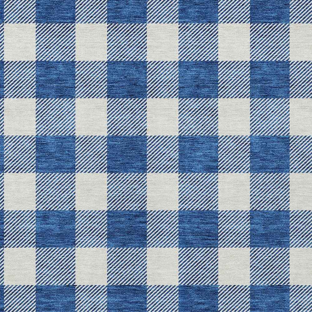 3' X 5' Navy Blue And Gray Plaid Washable Indoor Outdoor Area Rug