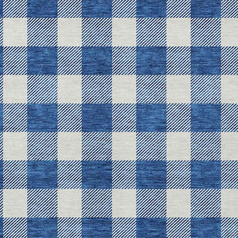 3' X 5' Navy Blue And Gray Plaid Washable Indoor Outdoor Area Rug