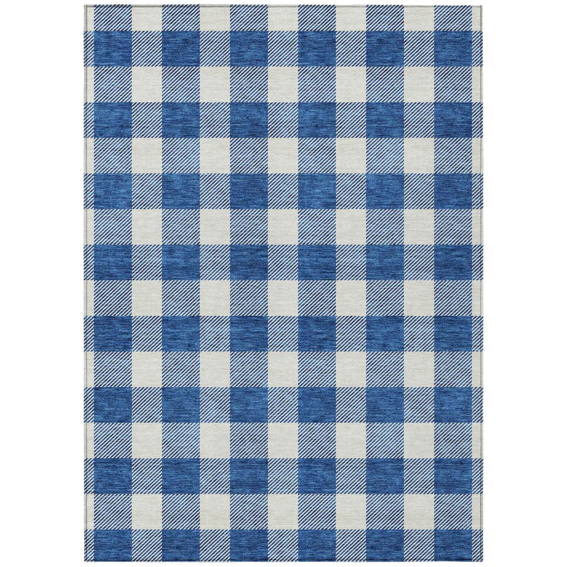 3' X 5' Navy Blue And Gray Plaid Washable Indoor Outdoor Area Rug