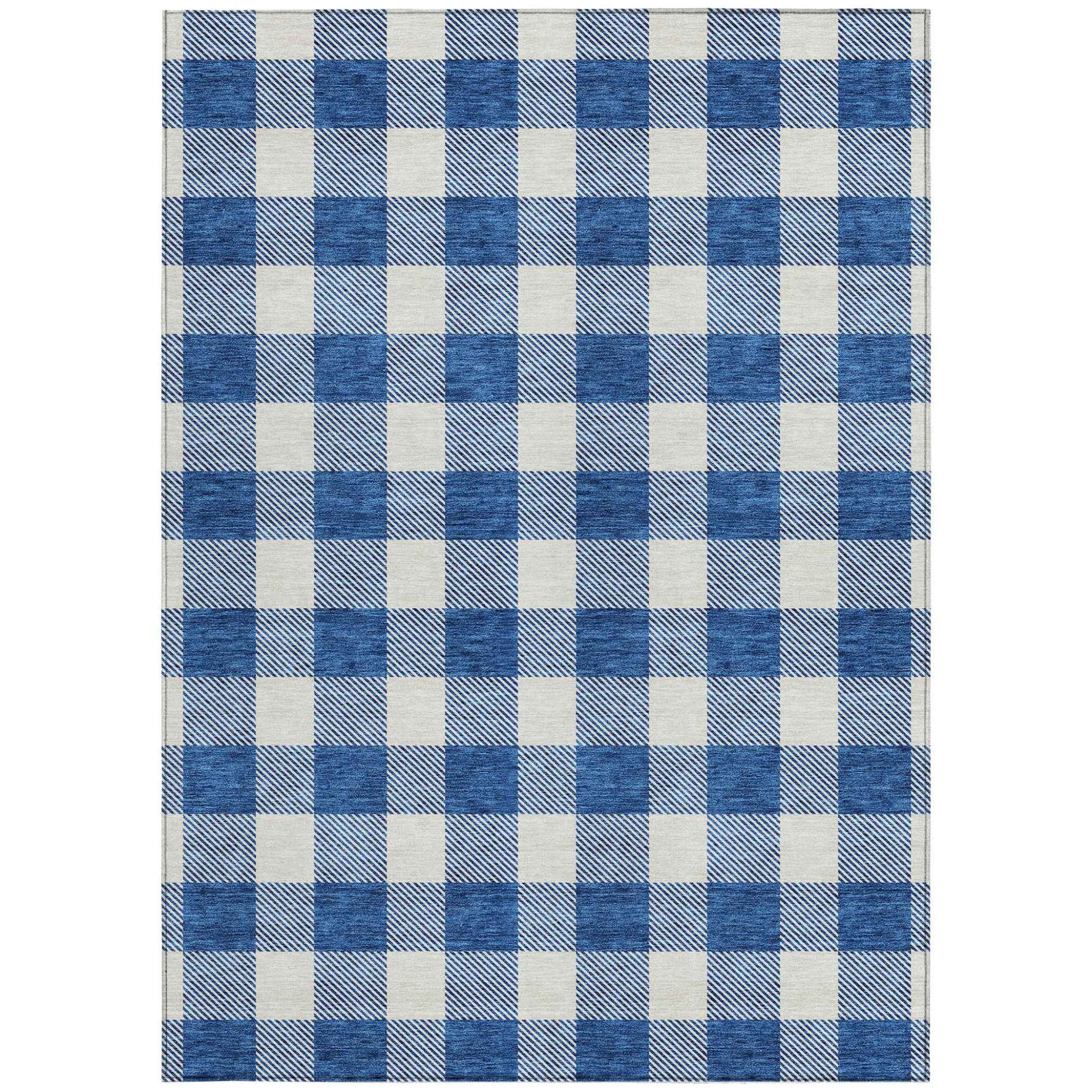 3' X 5' Navy Blue And Gray Plaid Washable Indoor Outdoor Area Rug