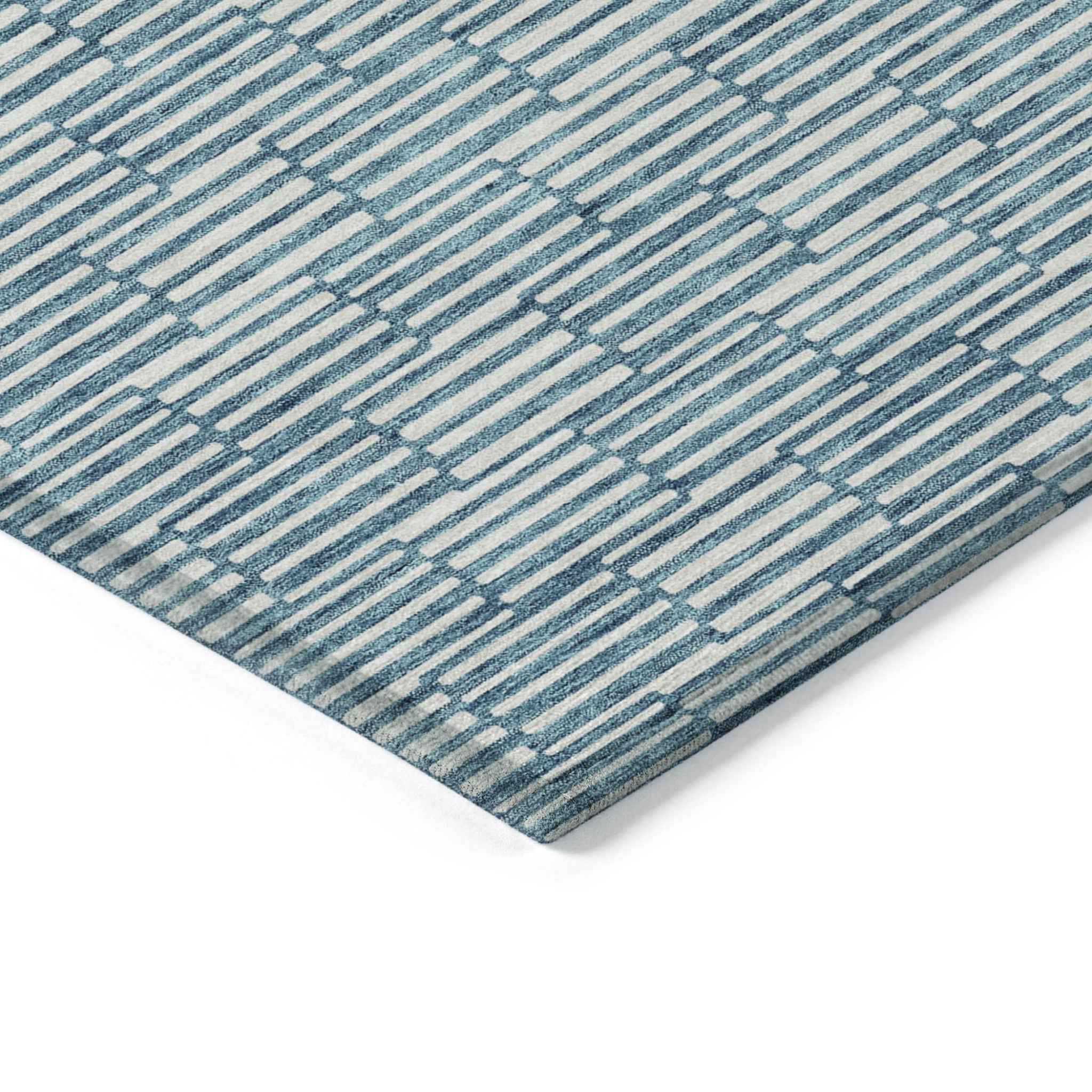 9' X 12' Teal Blue And Ivory Geometric Washable Indoor Outdoor Area Rug