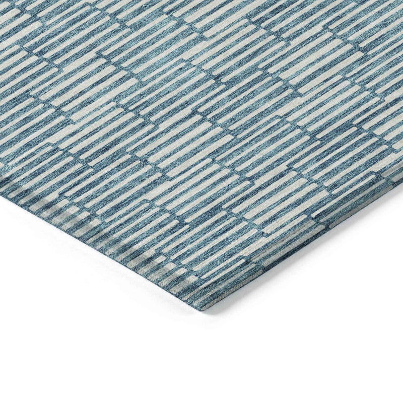 9' X 12' Teal Blue And Ivory Geometric Washable Indoor Outdoor Area Rug