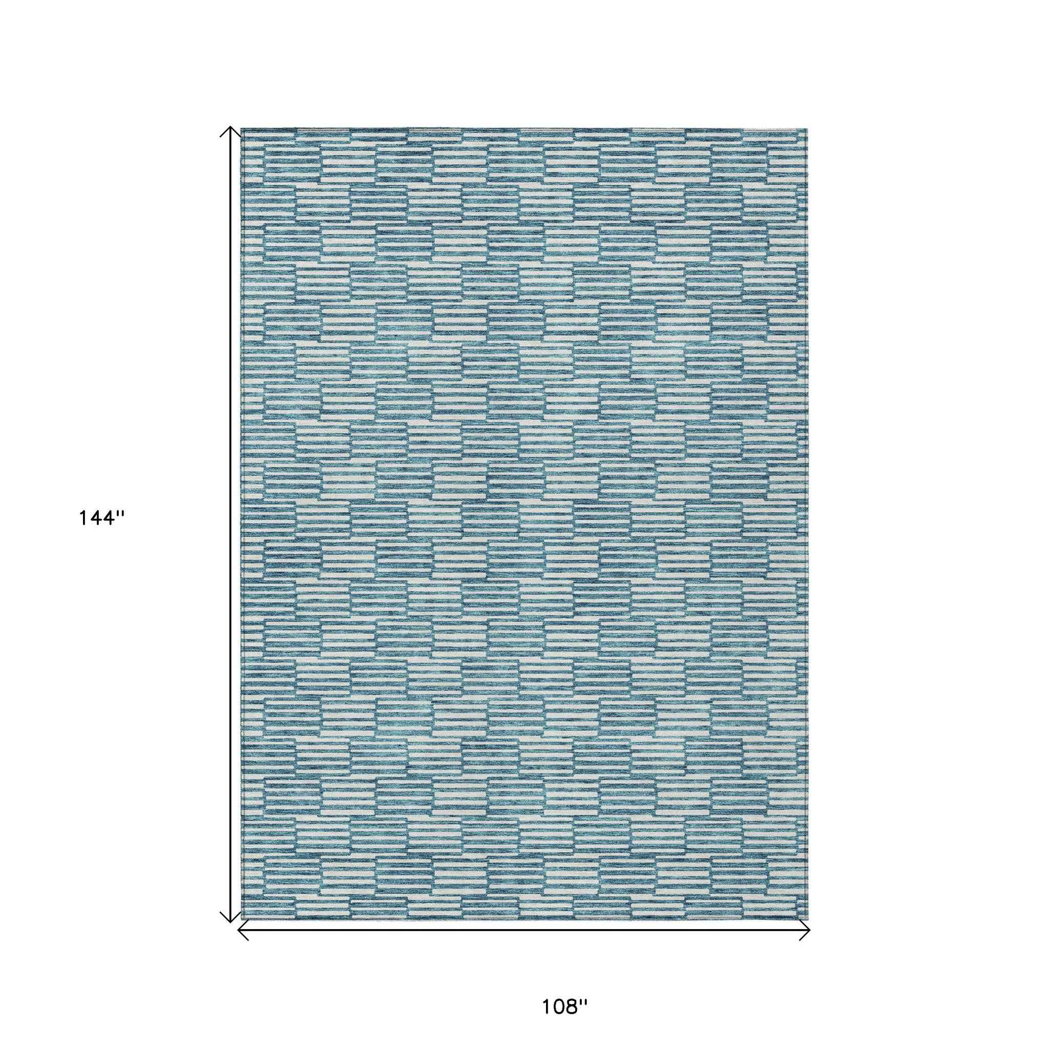 9' X 12' Teal Blue And Ivory Geometric Washable Indoor Outdoor Area Rug