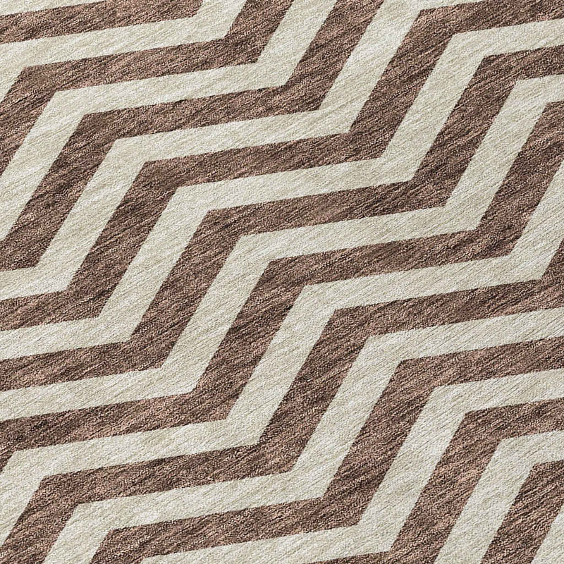 8' X 10' Brown And Beige Chevron Washable Indoor Outdoor Area Rug