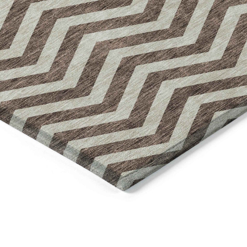 8' X 10' Brown And Beige Chevron Washable Indoor Outdoor Area Rug