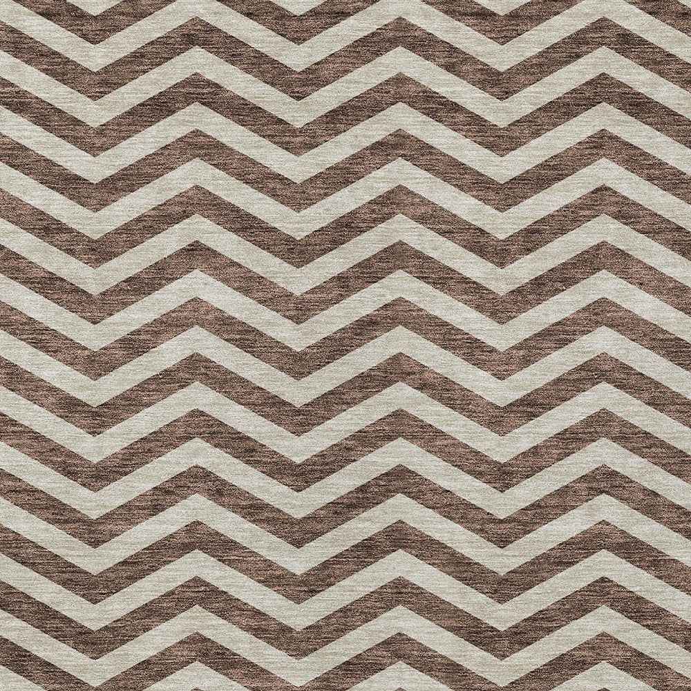 8' X 10' Brown And Beige Chevron Washable Indoor Outdoor Area Rug