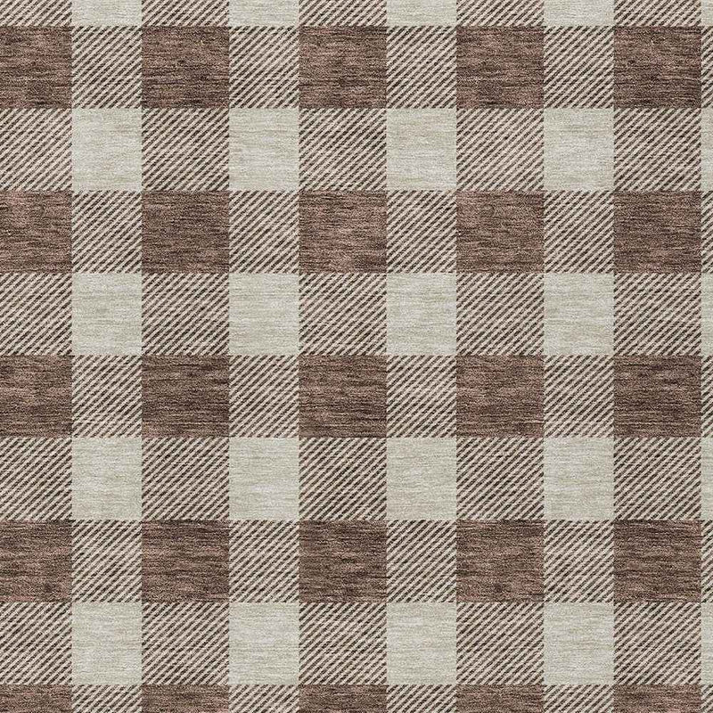 10' X 14' Brown And Beige Plaid Washable Indoor Outdoor Area Rug