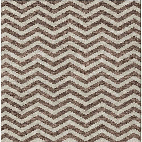 5' X 8' Brown And Beige Chevron Washable Indoor Outdoor Area Rug