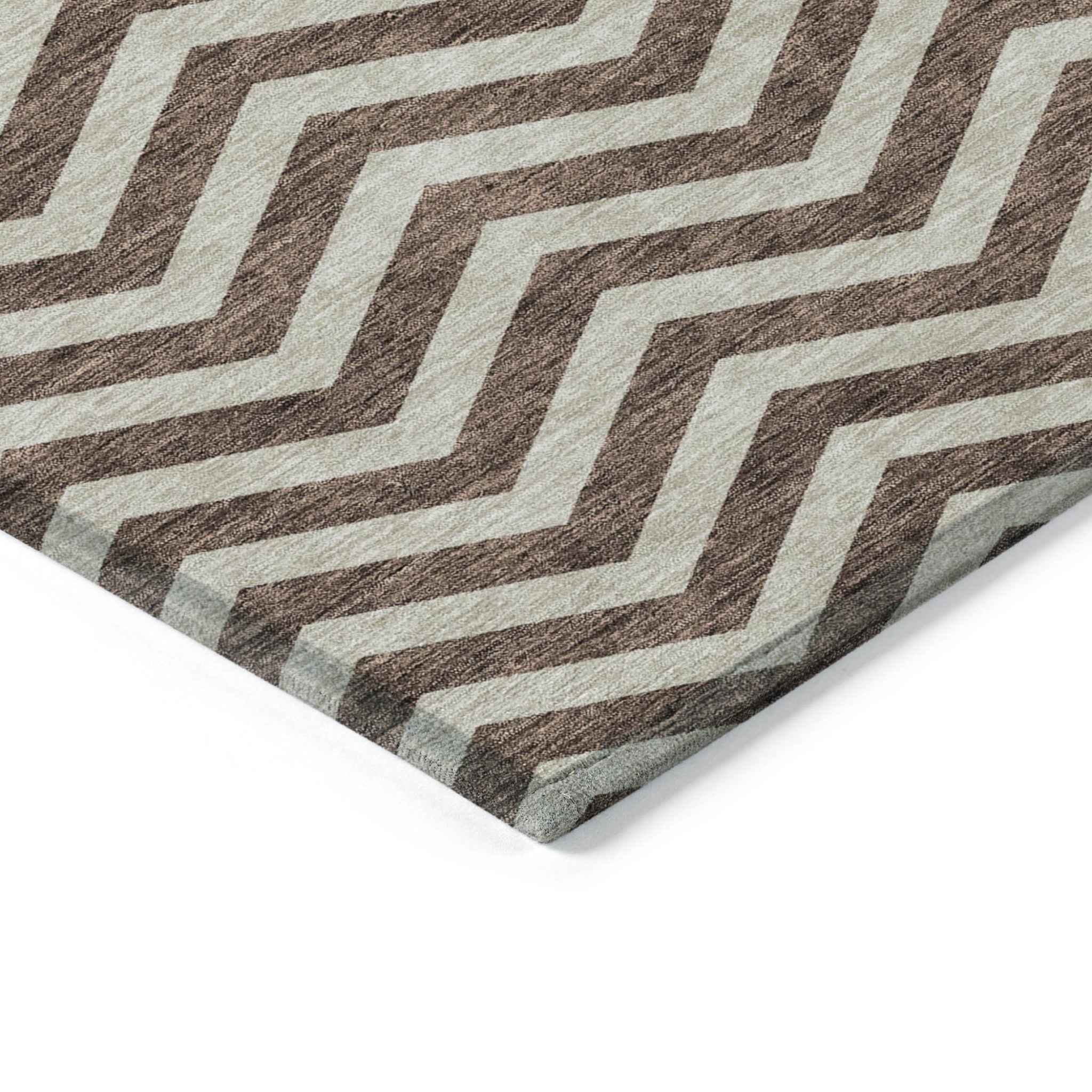 5' X 8' Brown And Beige Chevron Washable Indoor Outdoor Area Rug