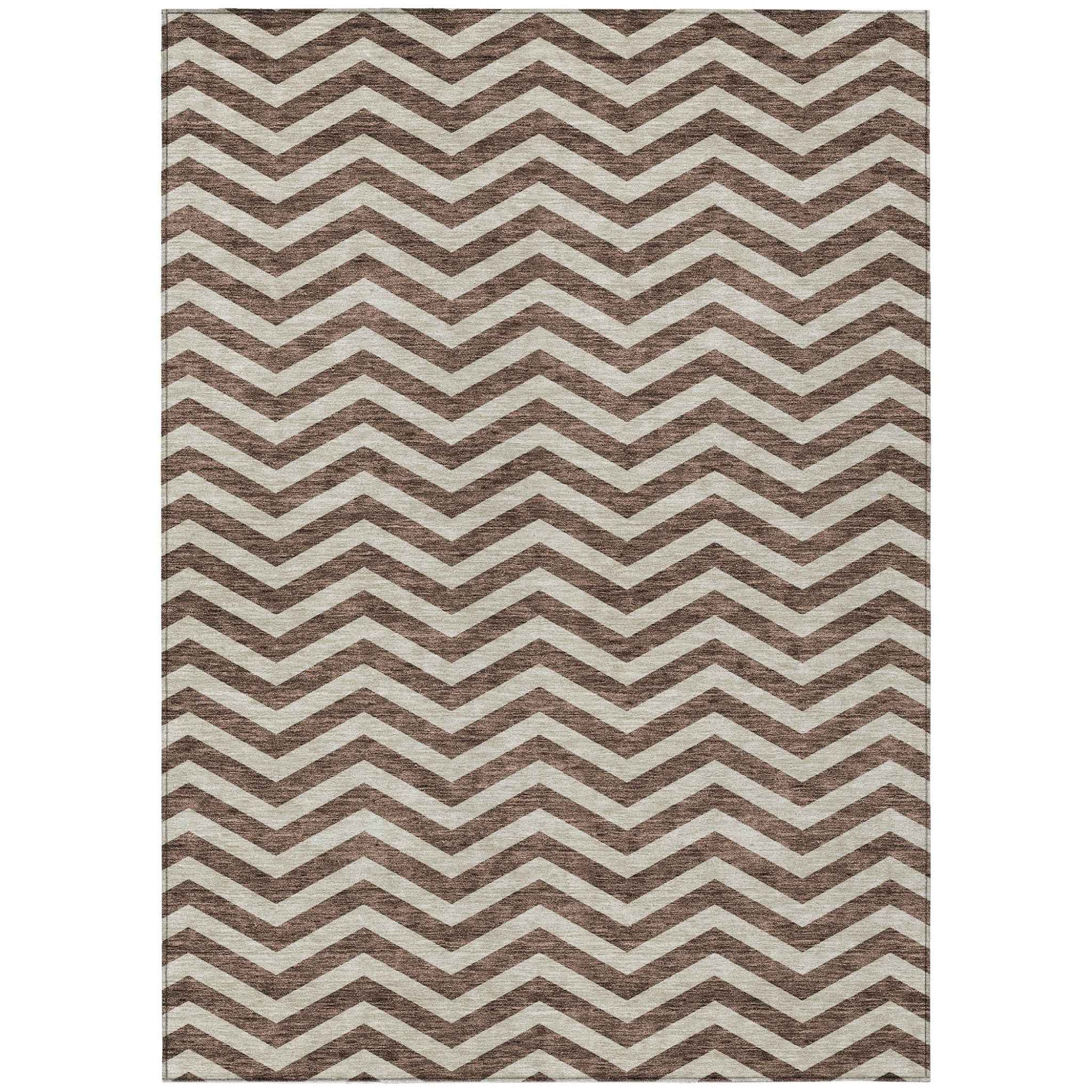 5' X 8' Brown And Beige Chevron Washable Indoor Outdoor Area Rug