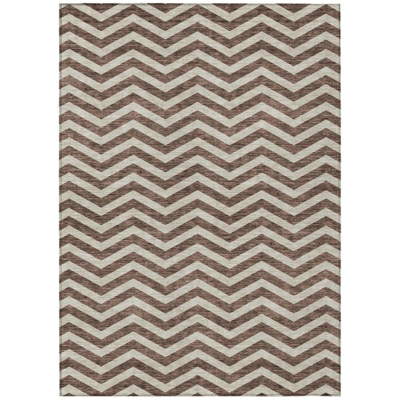5' X 8' Brown And Beige Chevron Washable Indoor Outdoor Area Rug