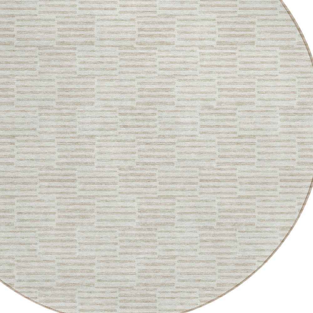 8' Ivory And Beige Round Geometric Washable Indoor Outdoor Area Rug