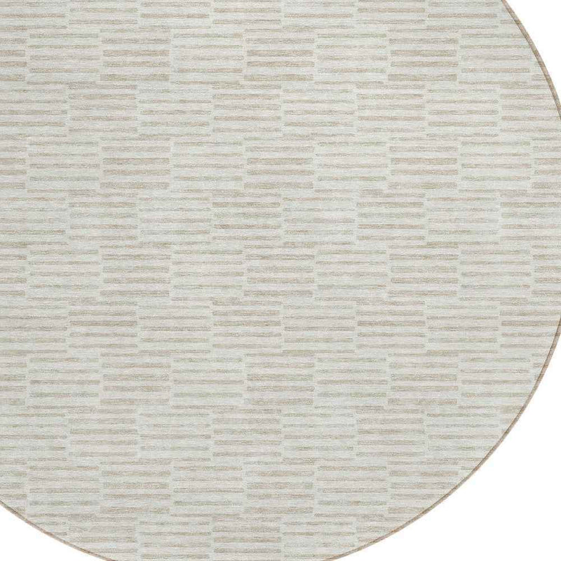 8' Ivory And Beige Round Geometric Washable Indoor Outdoor Area Rug