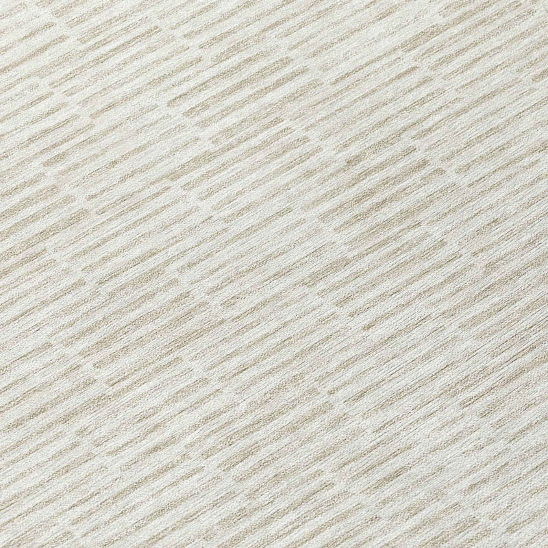 8' Ivory And Beige Round Geometric Washable Indoor Outdoor Area Rug