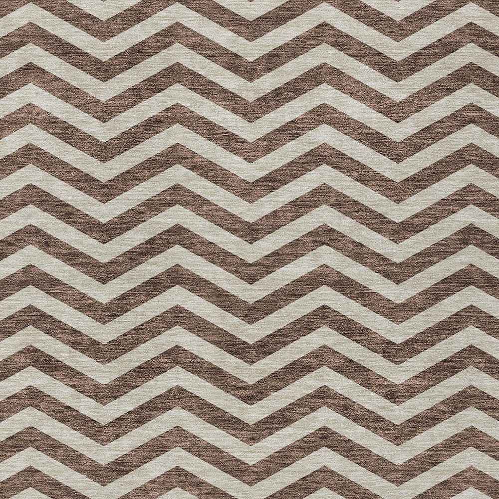 5' X 8' Brown And Beige Chevron Washable Indoor Outdoor Area Rug