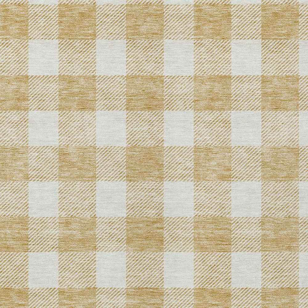 10' X 14' Gold And Beige Plaid Washable Indoor Outdoor Area Rug