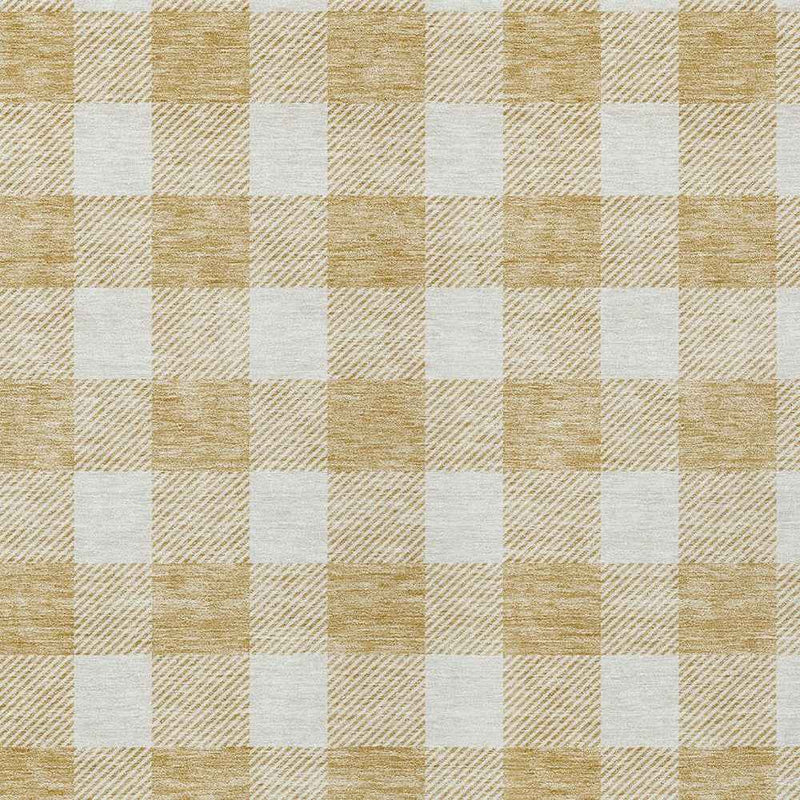 10' X 14' Gold And Beige Plaid Washable Indoor Outdoor Area Rug