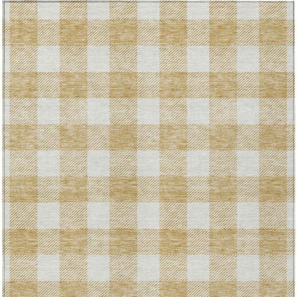 10' X 14' Gold And Beige Plaid Washable Indoor Outdoor Area Rug