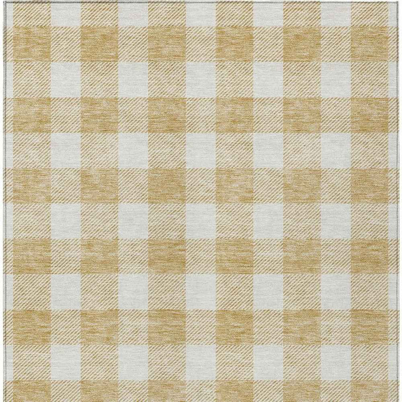 10' X 14' Gold And Beige Plaid Washable Indoor Outdoor Area Rug