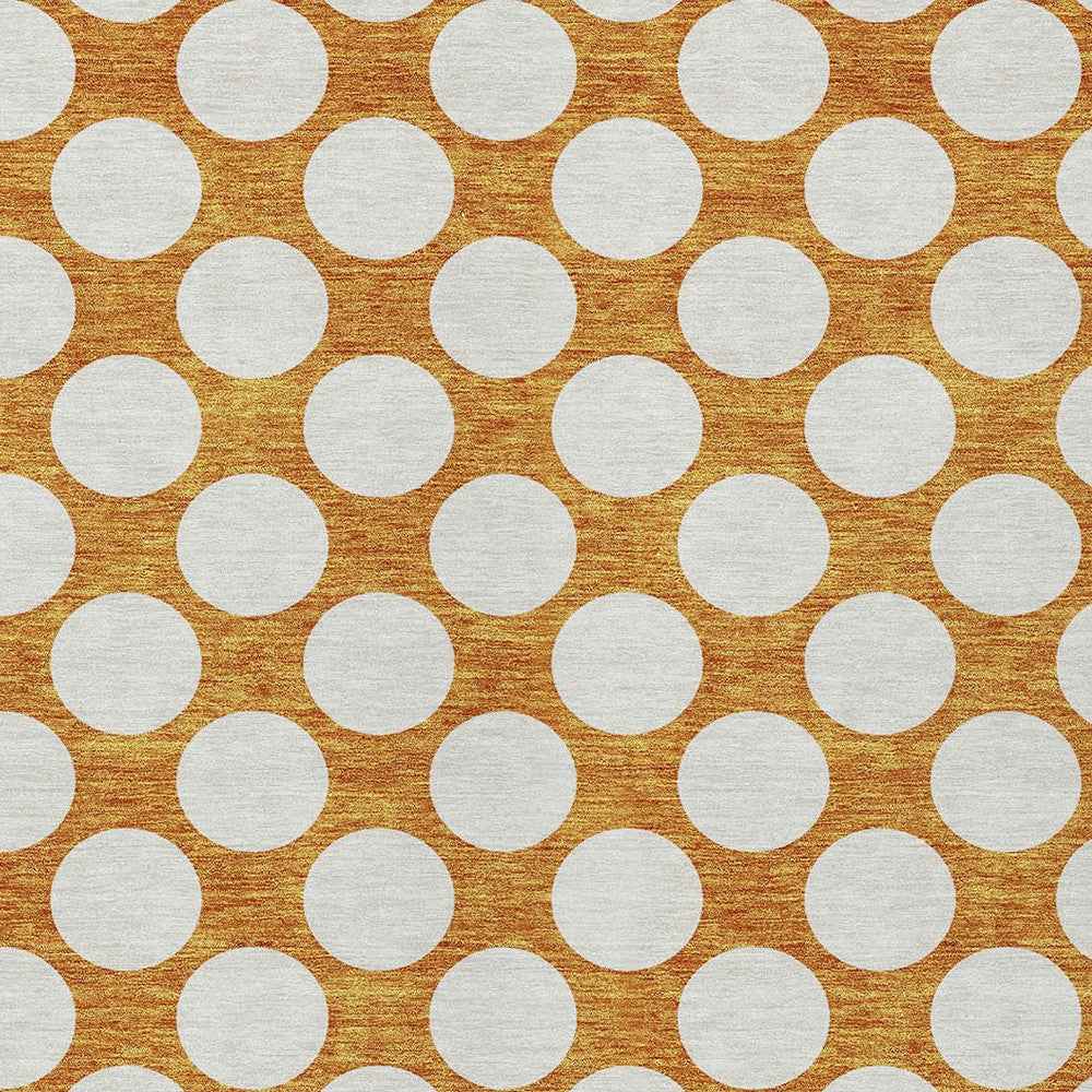 5' X 8' Orange And Ivory Polka Dot Washable Indoor Outdoor Area Rug