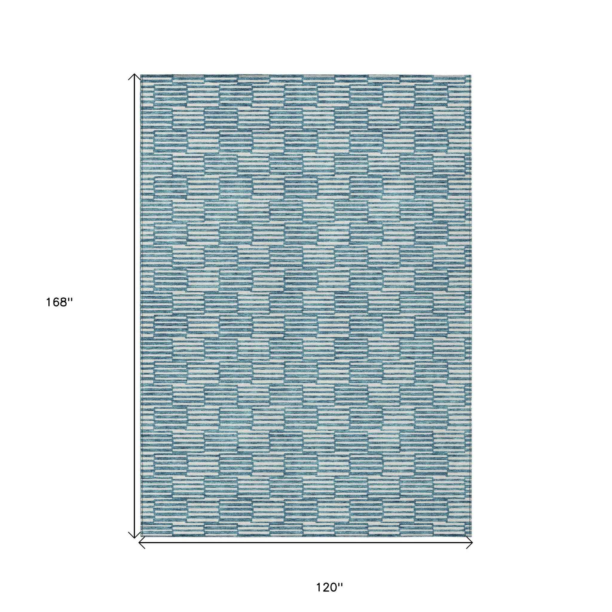10' X 14' Teal Blue And Ivory Geometric Washable Indoor Outdoor Area Rug